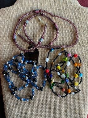Beaded eyeglasses holders. Sold individually at $10 each.